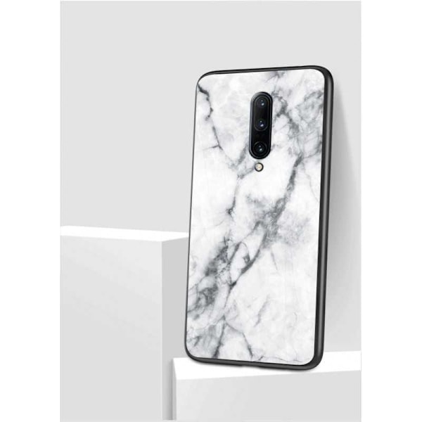 OnePlus 7 Pro Marble Shell 9H karkaistu lasitausta Glassback V2 Black Svart/Vit