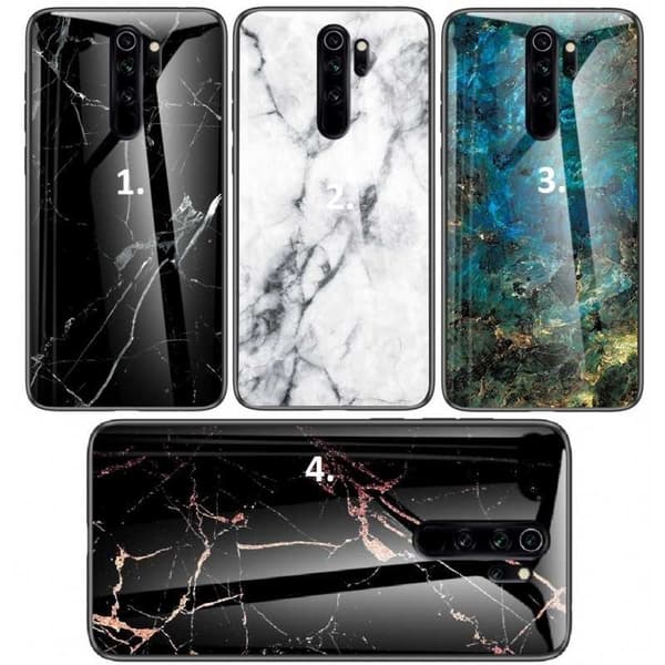 Redmi Note 8 Pro Marble Shell 9H Glass Back Glassback V2 Black Svart/Vit