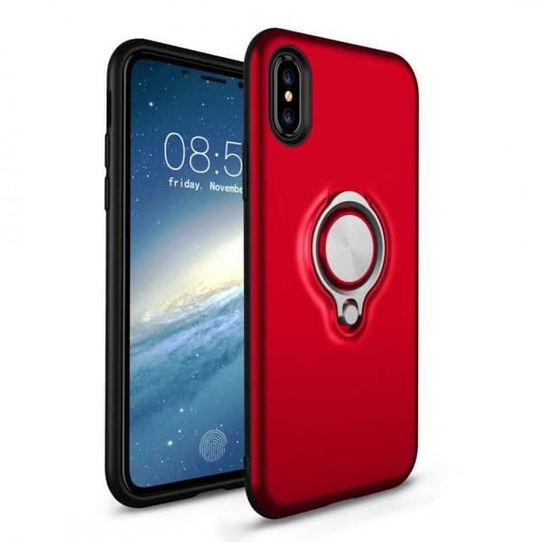 iPhone X Iskunkestävä mattamusta suojus sormustelineellä Svart