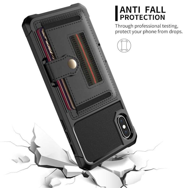 iPhone X / XS Iskunkestävä kansi korttipaikalla Solid V2 Black