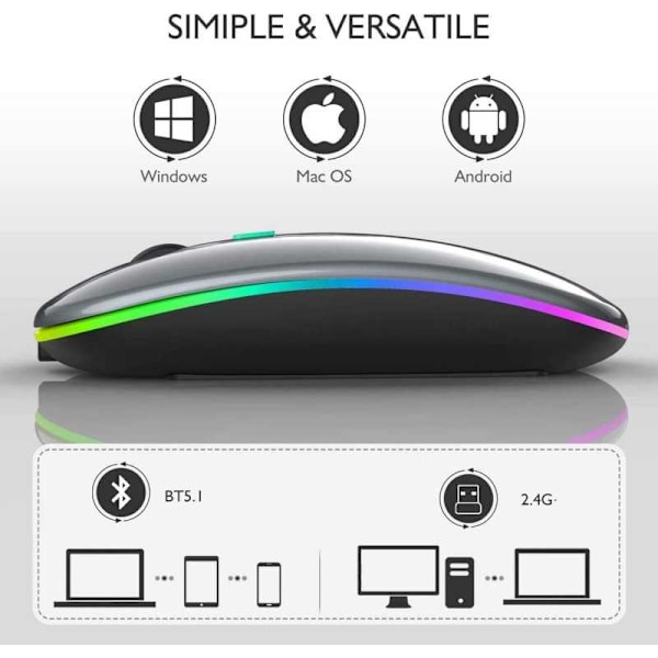 Genopladelig trådløs computermus med RGB-belysning Vit