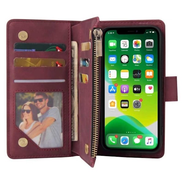 iPhone 13 Mini multifunktionelt pung etui Lynlås 8-rum Svart