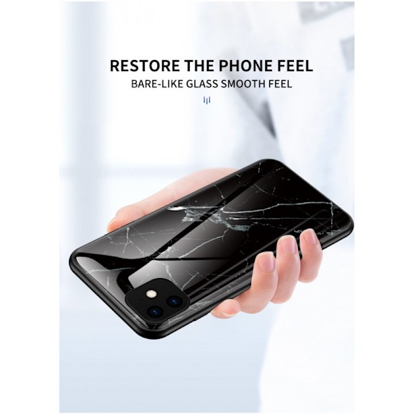 iPhone 11 Pro Max Marble Shell 9H karkaistu lasi tausta Glassback V2 Black Svart/Vit
