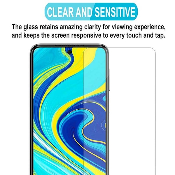 2-PACK Redmi Note 9 Hærdet glas 0,26 mm 2,5D 9H Transparent