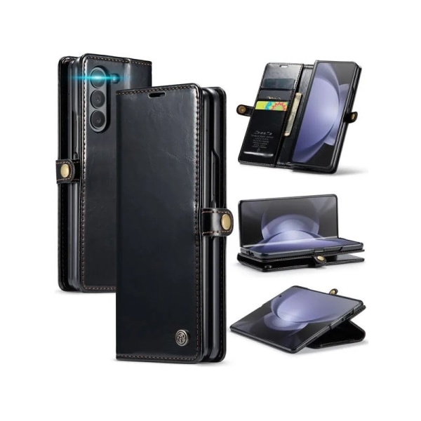 CaseMe Slim Retro Plånboksfodral RFID-Skydd Samsung Galaxy Z Fol Svart