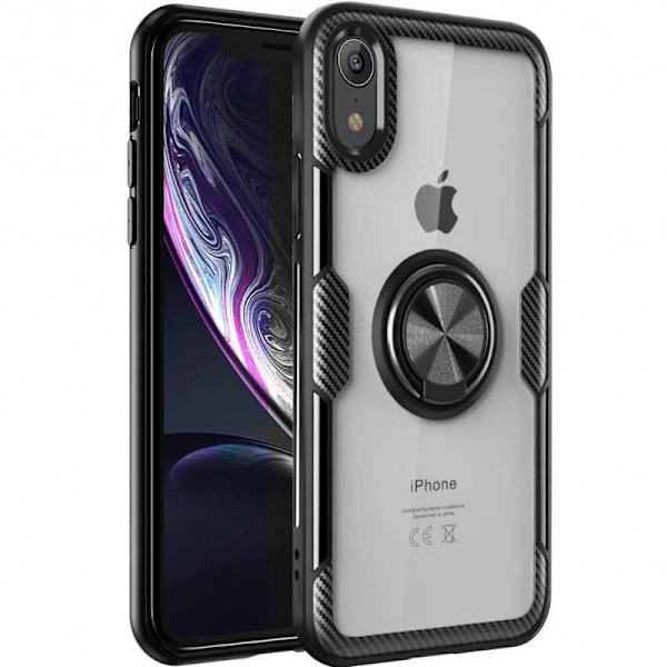 iPhone XR:n käytännöllinen iskunkestävä suojus sormustelineellä V4 Black