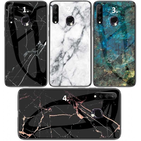 Huawei P30 Lite Marble Shell 9H Karkaistu lasi Takaosa Glassback V2 Green Emerald Green