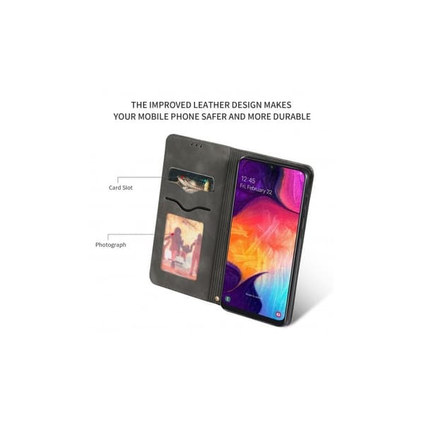 Samsung A7 2018 Flip Case Korttilokero Suede Black