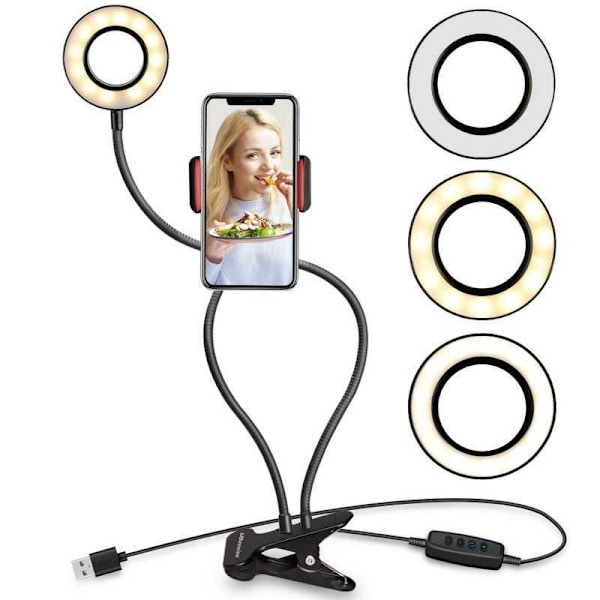 Selfie-rengasvalo mobiilitelineellä suoratoistoa/meikkiä varten Black