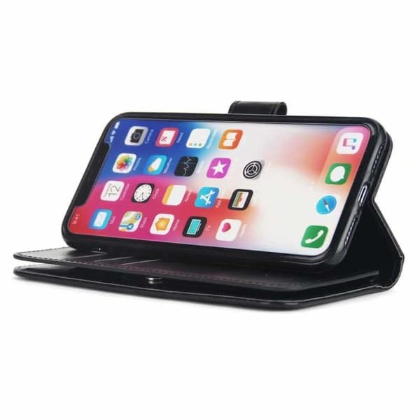 Käytännöllinen iPhone XS -lompakkokotelo 11 taskulla Black