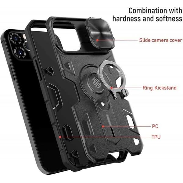 iPhone 13 Pro Max Iskunkestävä kotelo sormustelineellä Nillkin Black