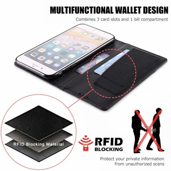 iPhone 8 Plus Elegant Fodral i PU-Läder med RFID Block Svart
