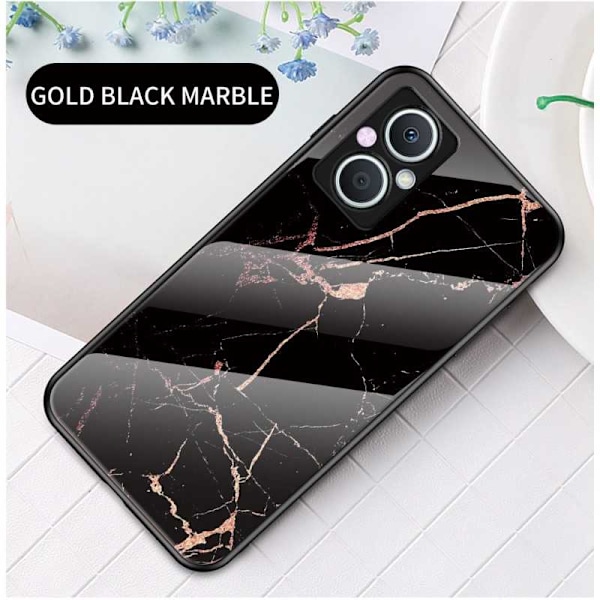 OnePlus Nord N20 5G Marmorskal 9H Härdat Glas Baksida Glassback V2 MultiColor Svart/Guld