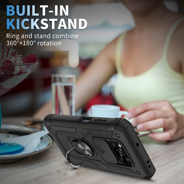 Xiaomi Poco X3 NFC / Poco X3 Hybridskal med Ringhållare & Kameraskydd - Svart