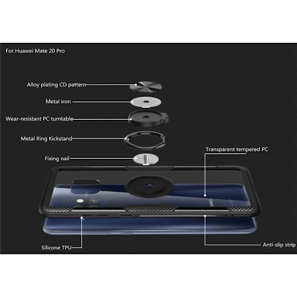 Mate 20 Pro Praktisk stødsikkert cover med ringholder V4 Black