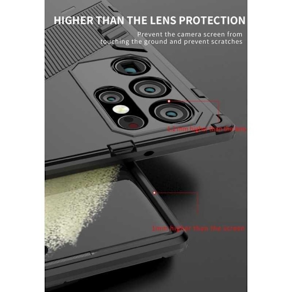 Samsung S24 Ultra Iskunkestävä kotelo jalustalla ThinArmor V2 - Musta