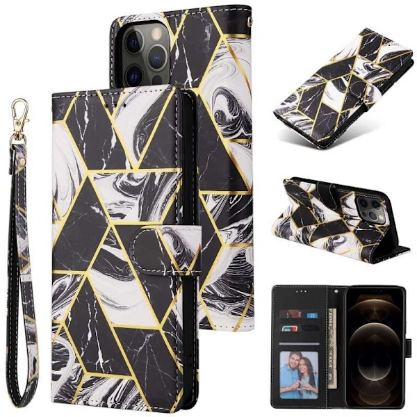 iPhone 12 / 12 Pro Trendy Pung-etui Sparkle 4-KOMPARTMENT Svart