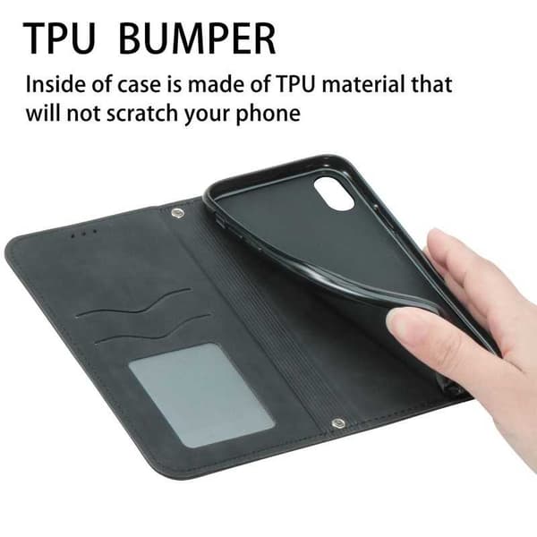 Samsung Galaxy S22 Plus Flip Case Korttilokero Suede Black