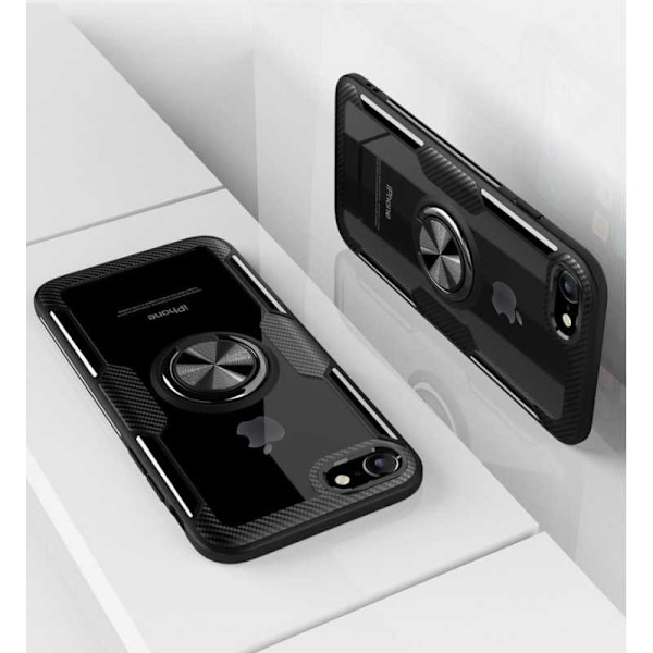 iPhone 8 Plus Praktisk Stöttåligt Skal med Ringhållare V4 Svart