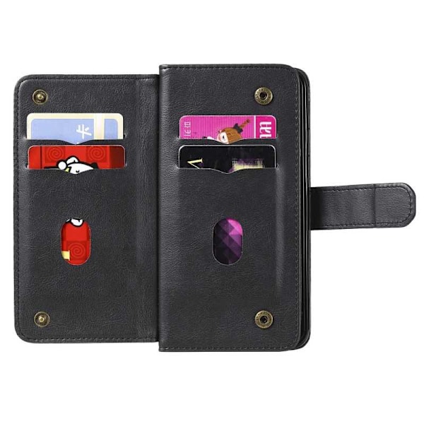 iPhone XS Max Praktisk Plånboksfodral med 11-Fack Array V2 Svart