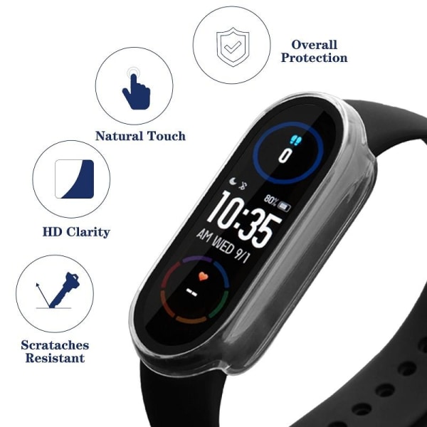 2-PACK Xiaomi Mi Band 6 NFC/5/4/3 Stötdämpande Skal 9H Härdat Glas 2in1 Svart