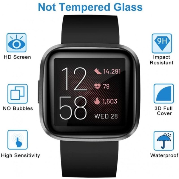 2-PACK Fitbit Versa 3 FullFrame 3D hærdet glas 0,2 mm 9H Transparent