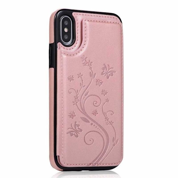 iPhone XS Max Stöttåligt Skal Korthållare 3-FACK Flippr V2 Rosa guld