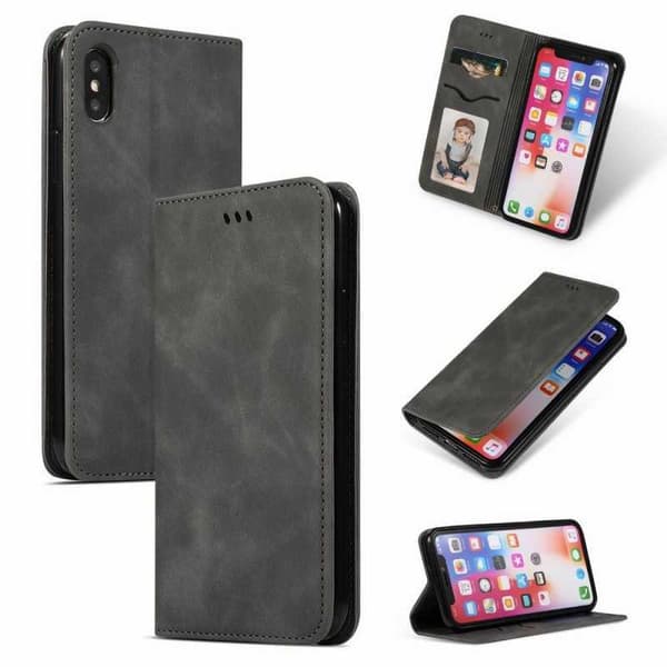 iPhone XS & X Flipfodral Kortfack Mocka Svart