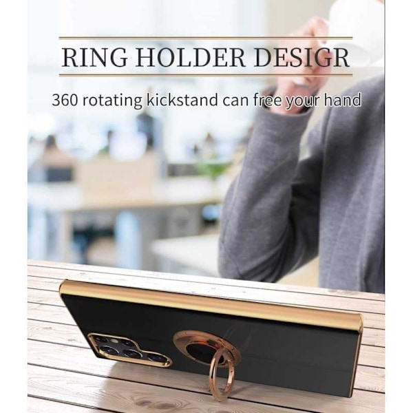 Samsung S22 Ultra Elegant & stødsikkert cover med ringholder fejlfri Svart