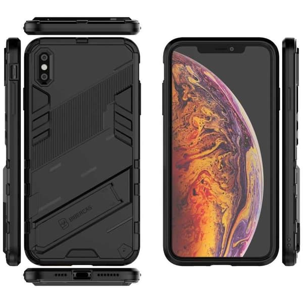 iPhone XS Max iskunkestävä kotelo jalustalla ThinArmor V2 Mörkgrön