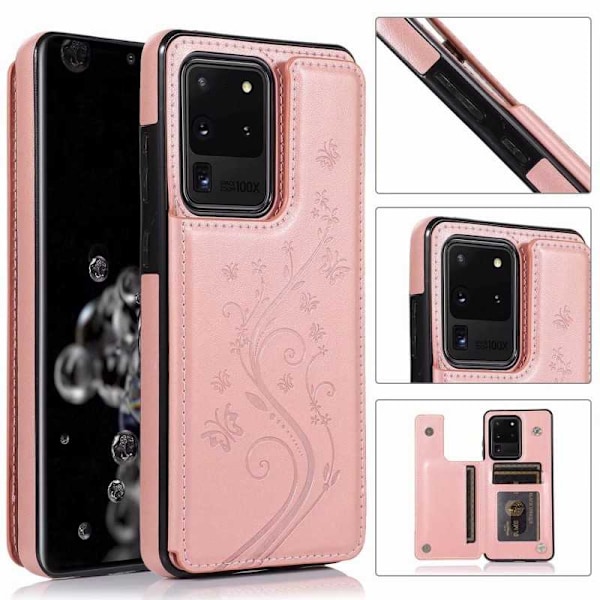 Samsung S20 Ultra Stöttåligt Skal Korthållare 3-FACK Flippr V2 Rosa guld