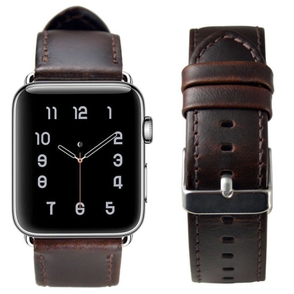 Apple Watch SE 44 mm Stilig lærarmbånd - Mørkbrunt Dark brown