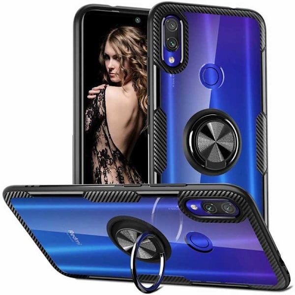 Xiaomi Redmi Note 7 Praktisk stødsikkert cover med ringholder V4 Black