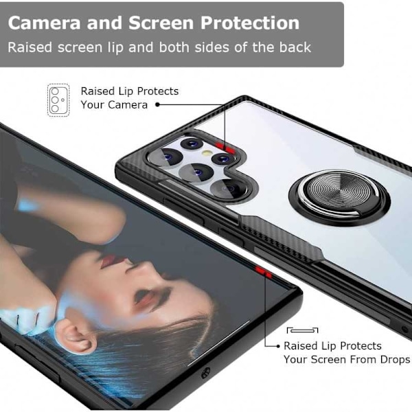 Samsung S22 Ultra Praktisk stødsikkert cover med ringholder V4 Black