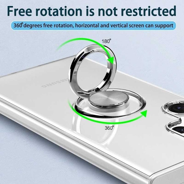 Samsung S23 Ultra iskunkestävä suojus sormustelineellä Fresh Transparent