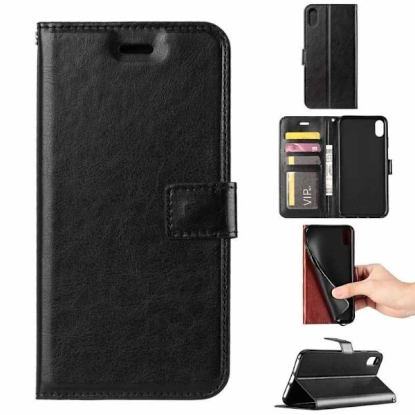 Redmi 9A Wallet Case PU-nahkainen 4-POCKET Black