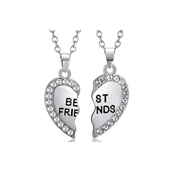 Halskæde Friendship Heart graveret Rhinestone Silver