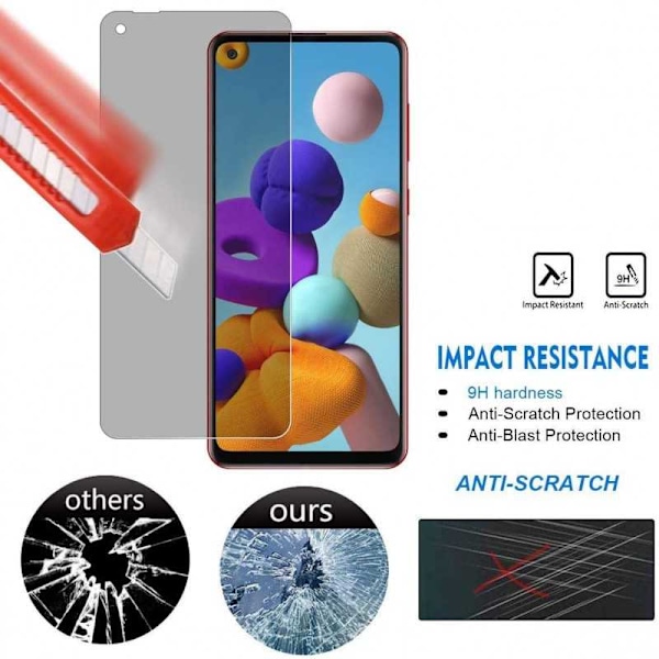 2-PACK Samsung A21s Privacy Hærdet glas 0,26 mm 2,5D 9H Transparent