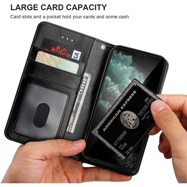 iPhone 12 Pro Pung Etui PU Læder 4 RUMM Black