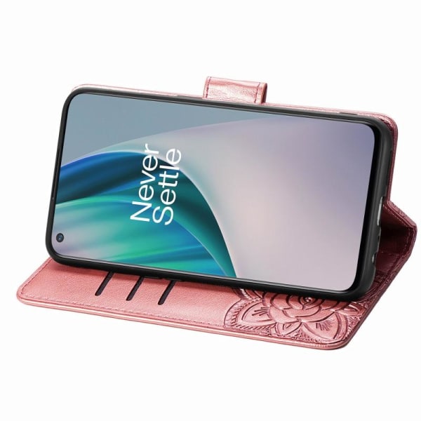 OnePlus Nord N10 Plånboksfodral PU-Läder 4-FACK Motiv Fjäril Rosa guld