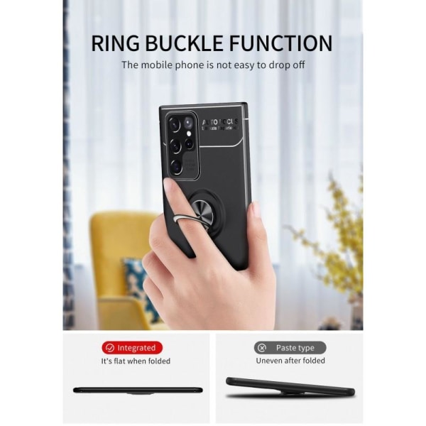 Samsung S22 Ultra Praktisk støtsikker veske med ringholder V3 Black