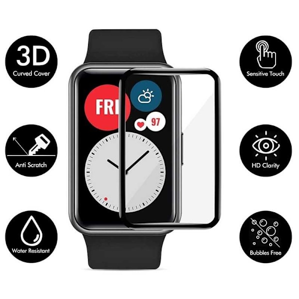 2-PACK Huawei Watch Fit FullFrame 3D hærdet glas 0,26 mm 9H Transparent
