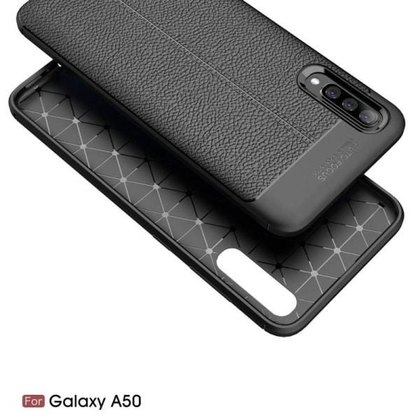 Samsung A50 Iskunkestävä ja iskuja vaimentava nahkaselkä Black