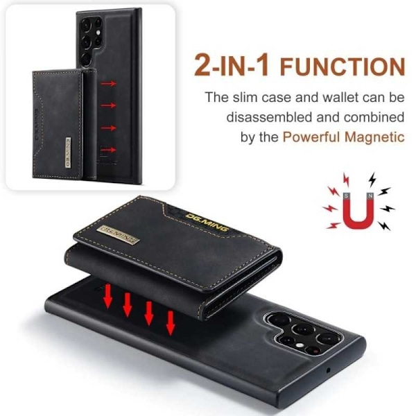 8-ROMS Samsung S22 Ultra Shockproof Cover med magnetisk kortholder DG.MING Afmonter Black