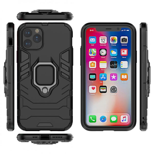 iPhone 12 Pron iskunkestävä kotelo rengaspidikkeellä ThinArmor Black