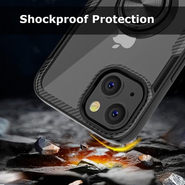 iPhone 14 Praktisk støtsikker veske med ringholder V4 Transparent