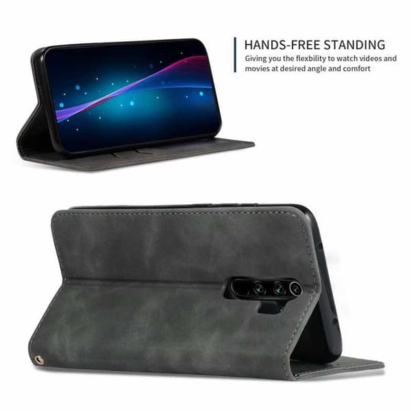 Xiaomi Redmi Note 8 Pro Flip Case Korttilokero Suede Black