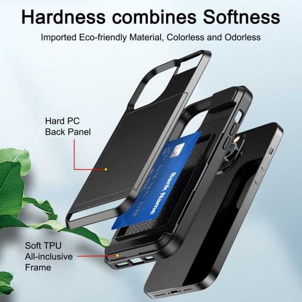 iPhone 14 Pro stødsikkert cover med kortrum Black