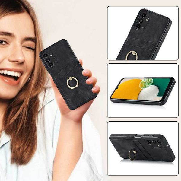 Samsung A13 5G / A04s mobilcover med kortholder Retro V4 Svart