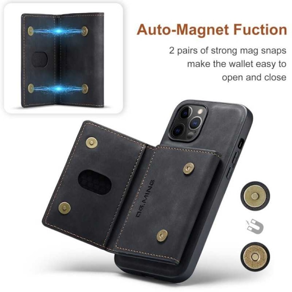 8-union iPhone 12/12 Pro Stat Resistant Shell med magnetisk kortholder DG.Ming løsne Black